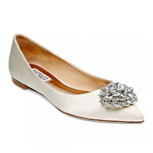 Bridal Flats Badgley Mischka Embellished Ivory Satin Size 10